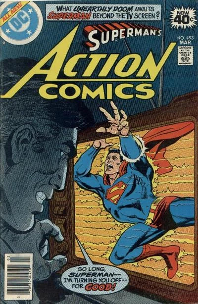 copertina del fumetto americano vintage 493 di superman's action comics del 1979 in lingua originale