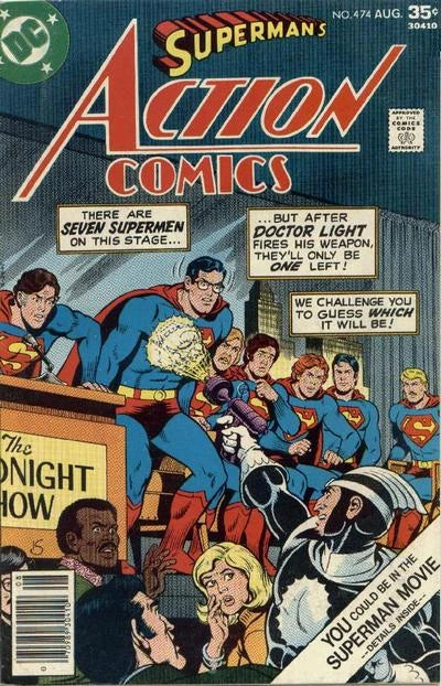 copertina del fumetto americano vintage 474 di superman's action comics del 1977 in lingua originale