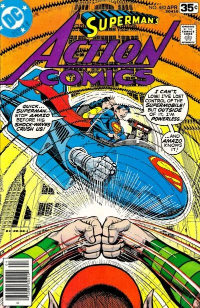 copertina del fumetto americano vintage 482 di superman's action comics del 1978 in lingua originale