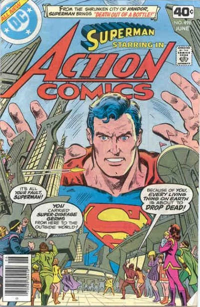copertina del fumetto americano vintage 496 di superman's action comics del 1979 in lingua originale