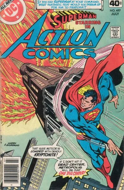 copertina del fumetto americano vintage 497 di superman's action comics del 1979 in lingua originale