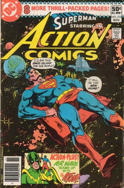copertina del fumetto americano vintage 513 di superman's action comics del 1980 in lingua originale