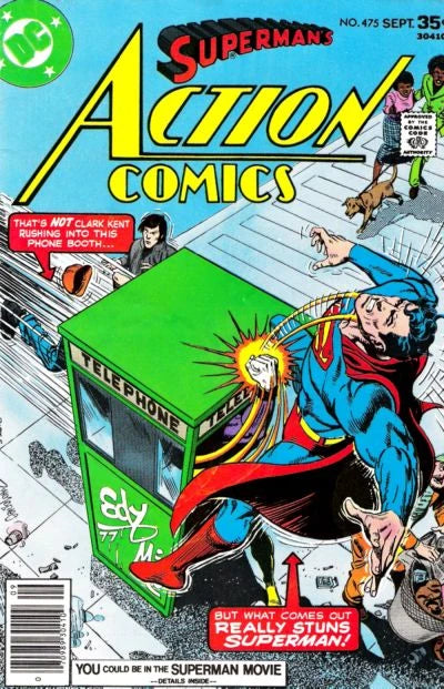copertina del fumetto americano vintage 475 di superman's action comics del 1977 in lingua originale