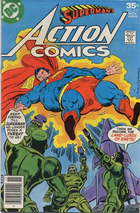copertina del fumetto americano vintage 477 di superman's action comics del 1977 in lingua originale